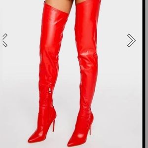 New in box red knee boots